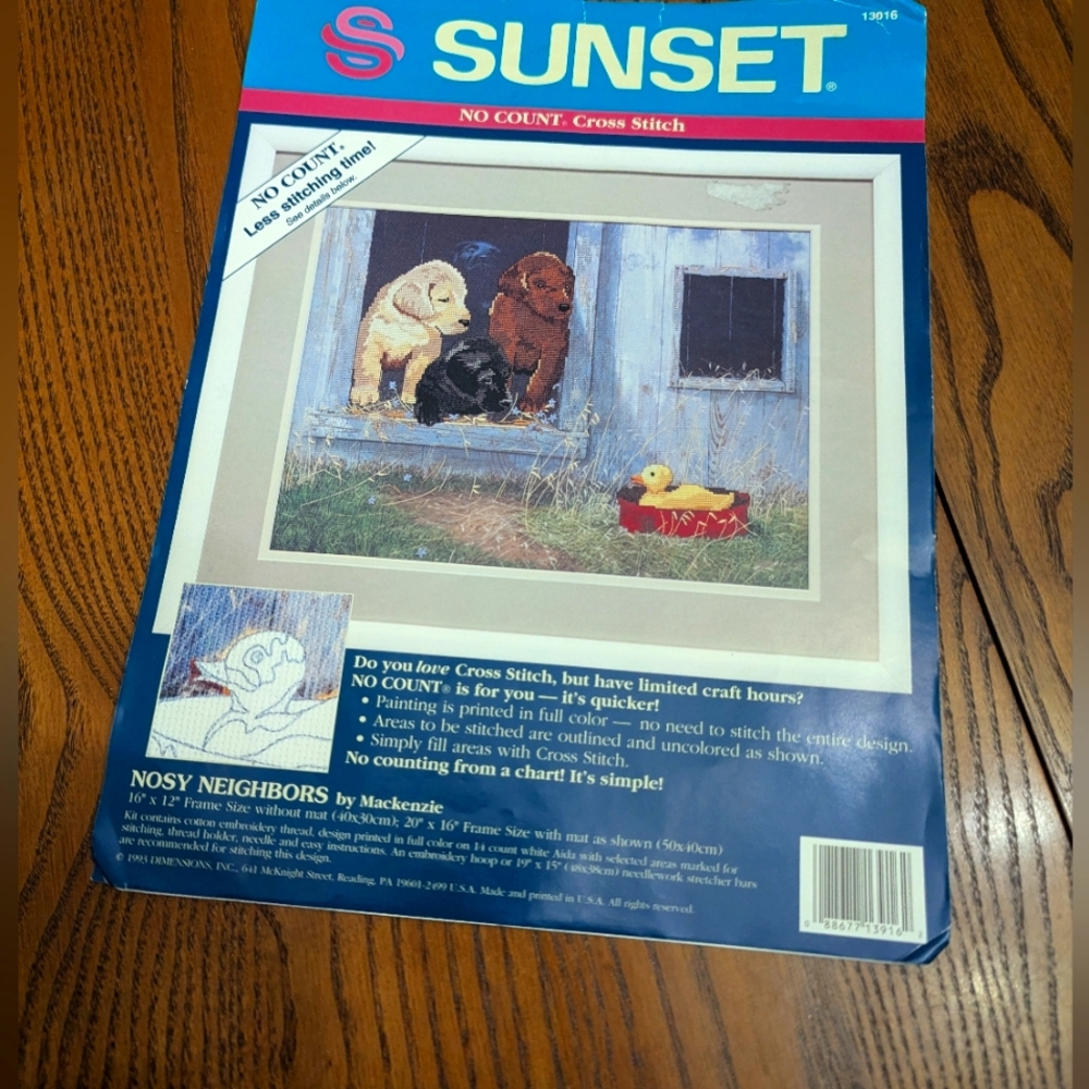 New Sunset No Count Cross Stitch Kit #13016 TRIO Of dogs .  16 X 12"